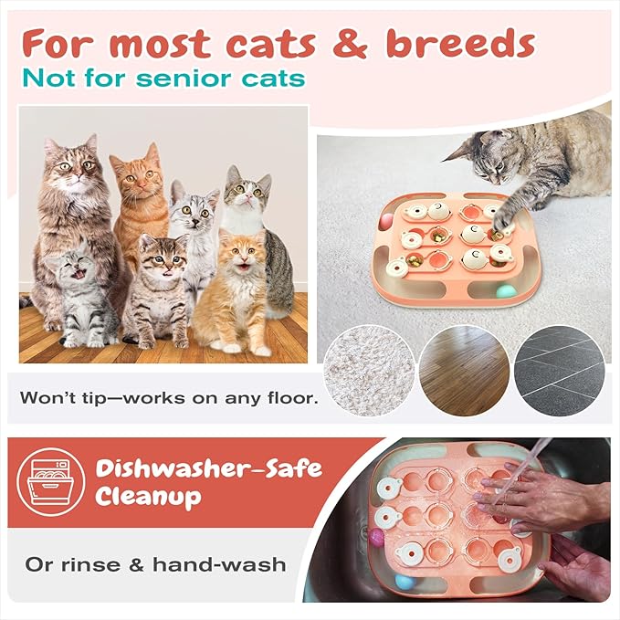 KADTC Cat Puzzle Feeder Toy, Large Size, 2 Ways to Play, 2 Levels of Challenge, Track Balls, Slow Feeder & Mental Stimulation for Indoor Cats