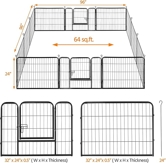Topeakmart Heavy Duty Dog Playpen Outdoor for Camping, Yard, Garden 24" H Exercise Pen Fence for Small/Medium/Large Animals (Black, 12 Panels)