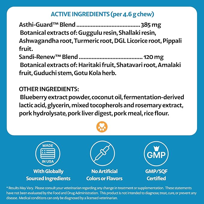 Hip and Joint Chews for Dogs with Stiff Joints & Mobility – Natural Boswellia, Ashwagandha & Turmeric Herbal Holistic Support – Pork Flavor – 90 Count