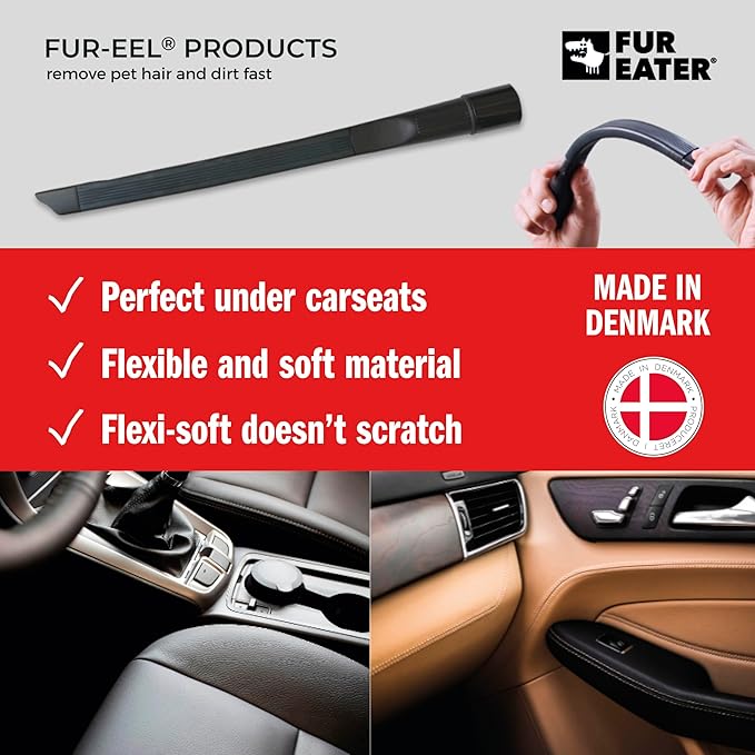 FUR-EEL Vacuum Crevice Tool, Extra Long 18.1 in Flexible Attachment, Fits Round Hoses 1 1/4 and 1 3/8 in (32 and 35 mm), for Car Detailing, Car Seats, Sofas
