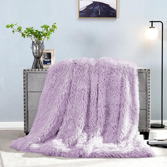 JONIYEAR Extra Large Decorative Fluffy Faux Fur Blanket Full Size 71" x 80", Soft Luxury Lightweight Furry Blankets, Accent Cozy Shaggy Plush Fuzzy Blankets for Bed, Thick Warm Winter Blanket, Purple