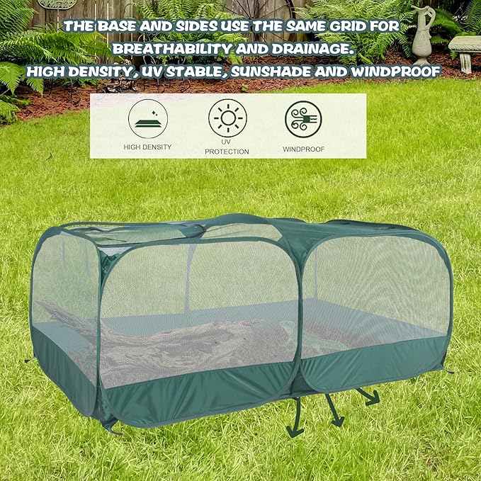 Foldable Portable Pet Playpen, Pop-Up Breathable Mesh Small Animal Cage with Transparent Walls & Bottom, Outdoor Indoor Small Animal Enclosures Tent for Lizards,Cats,Chickens,Rabbits (2M)
