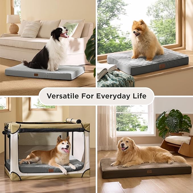 Bedsure ComfyFleece Dog Beds Large Sized Dog- Orthopedic Pet Beds for Crate with Removable Machine Cover, NOT Waterproof Egg Crate Foam Puppy Mat for Pets Up to 50 lbs, 35x22x2.8, NOT Chewproof