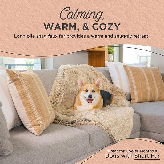 Best Friends by Sheri Calming Shag Dog Blanket – Ultra Soft Faux Fur Pet Throw, Anxiety-Relief, Lightweight Warm Bed Cover for Dogs and Cats, Machine Washable, Taupe, 30" x 40"