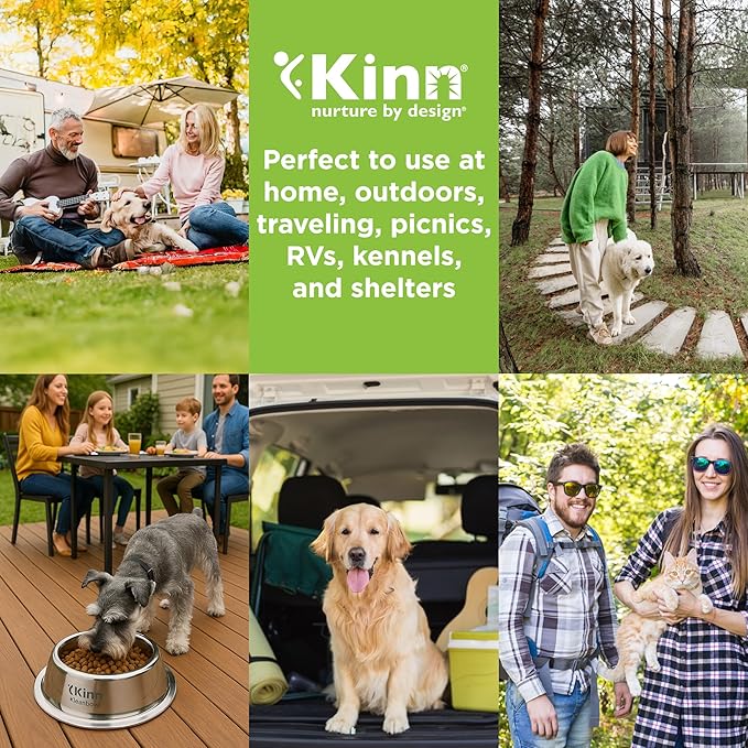 Kinn Kleanbowl Pet Bowl Stainless Steel Frame with Compostable Refills, 16 oz (Pack of 2) – Spill-Proof Stable Disposable Pet Bowls for Easy Cleaning and Healthy Pets, No Plastic