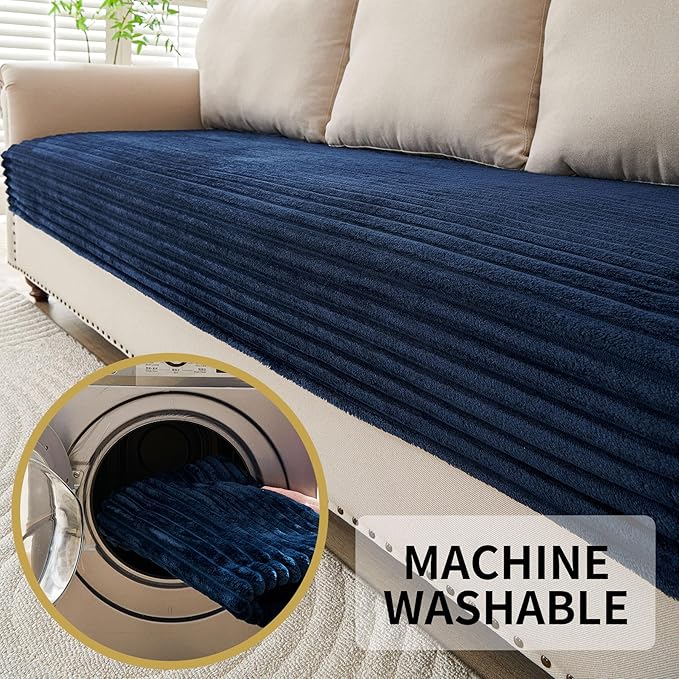 HAOMAIJIA Waterproof Couch Cover for Dogs Washable,Faux Fur Pet Couch Covers for Sofa,Soft Dog Bed Cover Non-Slip Couch Covers for 3 Cushion Couch Sofa Pet Friendly (Navy Blue, 23" x 23" 2 Pack)