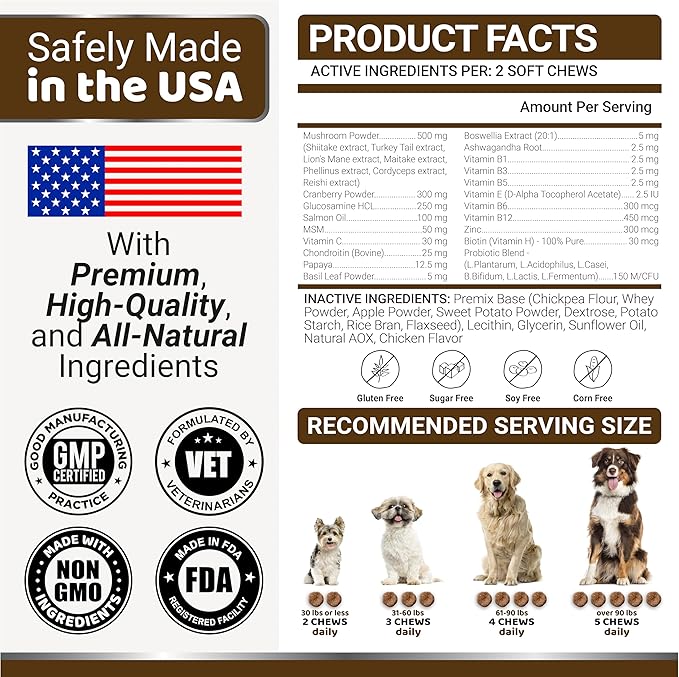 (2-Pack) Turkey Tail Mushroom for Dogs - 340 Count - Mushroom Chews for Dogs Lipoma Lumps and Bumps - Immune Health, Digestive, Skin, Joint Vitamin Support Guard Buddy - Multivitamin Supplement