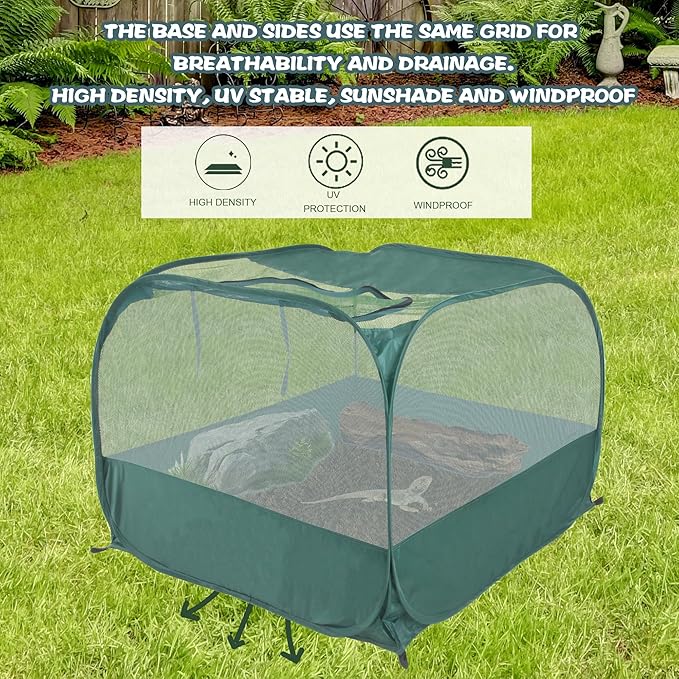 Foldable Portable Pet Playpen,Pop-Up Breathable Mesh Small Animal Cage with Transparent Walls & Bottom, Outdoor Indoor Small Animal Enclosures Tent for Lizards, Cats, Chickens, Rabbits (1M)