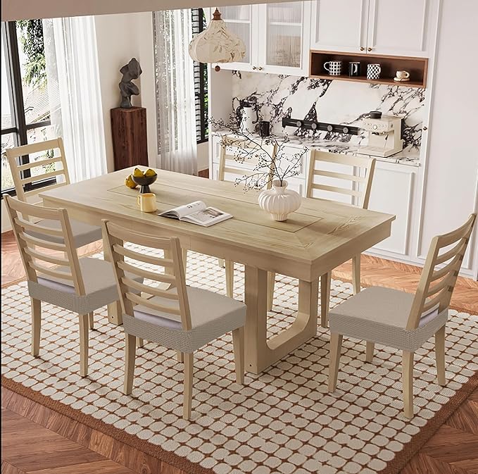 Smiry Waterproof Seat Covers for Dining Room Chairs Set of 2, Stretch Jacquard Removable Washable Chair Seat Slipcovers Protector, No Rear Covers, Taupe