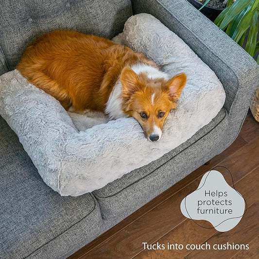Best Friends by Sheri Calming Dog Blanket with Supportive Bolster, Machine Washable Faux Fur Pet Throw, Gray, Medium
