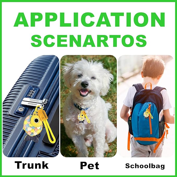 Leather Keychain Holder Case Compatible with AirTag,Cute Protective Cover with Keyring and Lanyard,Anti-Scratch Finder GPS Tracker Case for Wallet Keys,Bag,Pets,Backpack(Yellow Fish)