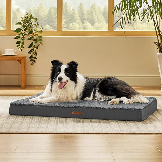 LE SURE Washable Dog Bed Cover Replacement - Large Size Plush Fleece Cover for Orthopedic Egg Crate Foam Pet Mat 36x27x3 Inches, Dark Grey