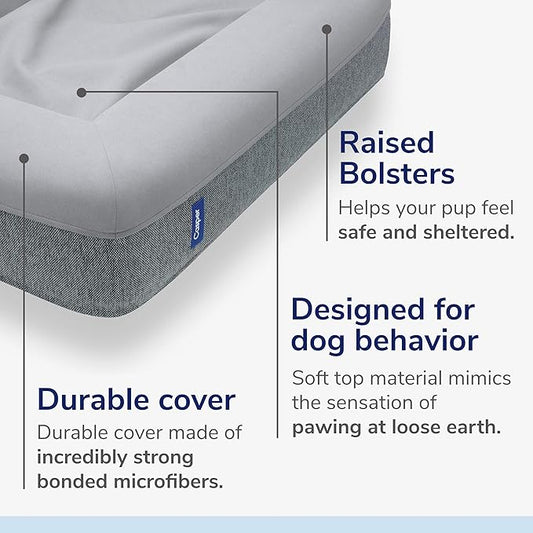 Casper Dog Bed, Plush Memory Foam, Medium, Gray, 25.0"L x 33.0"W x 6.0"Th