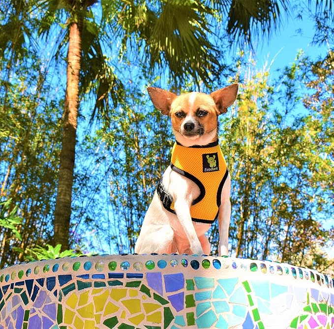 EcoBark Dog Harness - Eco-Friendly Max Comfort Harnesses - Luxurious Soft Mesh Halter - Over the Head Harness Vest- No Pull and No Choke for Puppy, Toy Breeds & Small Dogs (Small, Yellow)