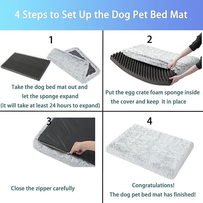 Dog Bed, Dog Crate Pad with Removable Washable Pet Mat Cover, Non-Slip Bottom, Waterproof Orthopedic Dog Beds for Large/Medium/Small Dogs (XL(42''x30''x4''), Grey)