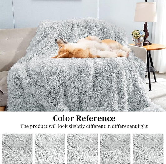 JONIYEAR Extra Large Decorative Fluffy Faux Fur Blanket Full Size 71" x 80",Soft Luxury Lightweight Furry Blankets,Accent Cozy Shaggy Plush Fuzzy Blankets for Bed Couch,Thick Warm Winter Blanket, Grey