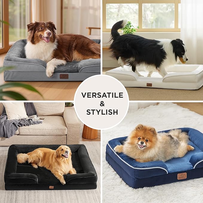 Bedsure Small Orthopedic Dog Bed - Washable Bolster Dog Sofa Beds for Small Dogs, Supportive Foam Pet Couch Bed with Removable Washable Cover, Waterproof Lining and Nonskid Bottom Couch, Dark Grey