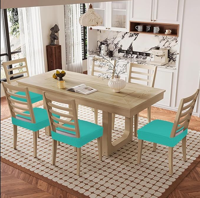 Smiry Waterproof Seat Covers for Dining Room Chairs Set of 4, Stretch Jacquard Removable Washable Chair Seat Slipcovers Protector, No Rear Covers, Teal