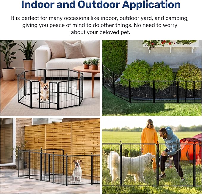 HealSmart Dog Playpen 40 Inch 8 Panels, Heavy Duty Metal Portable Pet Playpen Indoor Outdoor for Camping, Yard, RV, Garden Fence, Privacy Patio, Black
