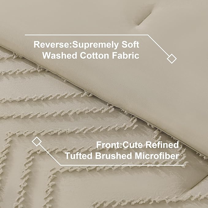 Litanika Light Hazel Full Size Comforter Set with Sheets - 7 Pieces Bed in a Bag Full Boho Tufted Complete Bedding Sets with Comforter, Sheets, Pillowcases & Shams
