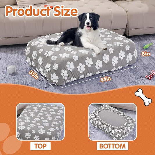 BALAPET Washable Dog Bed Cover 100% Waterproof, Soft Plush Velvet Dog Bed Covers Replacement Only, Fitted Reusable Cover for Pet Mat Bed(44x35x6in)