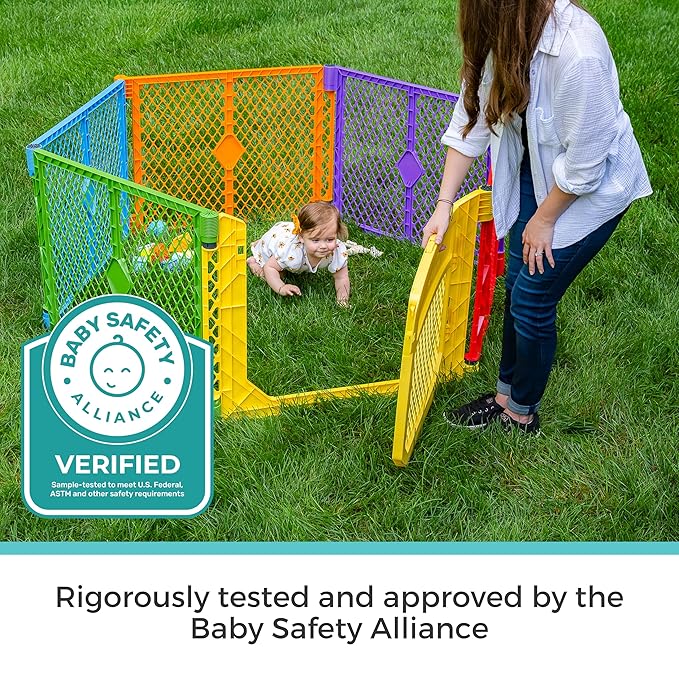 Toddleroo by North States - Superyard Colorplay Ultimate Play Yard: Freestanding 6 Panel Baby Playpen - Indoor/Outdoor Use - Made in USA - Encloses Up to 18.5 Square Feet - 26 Inches Tall - Colorplay
