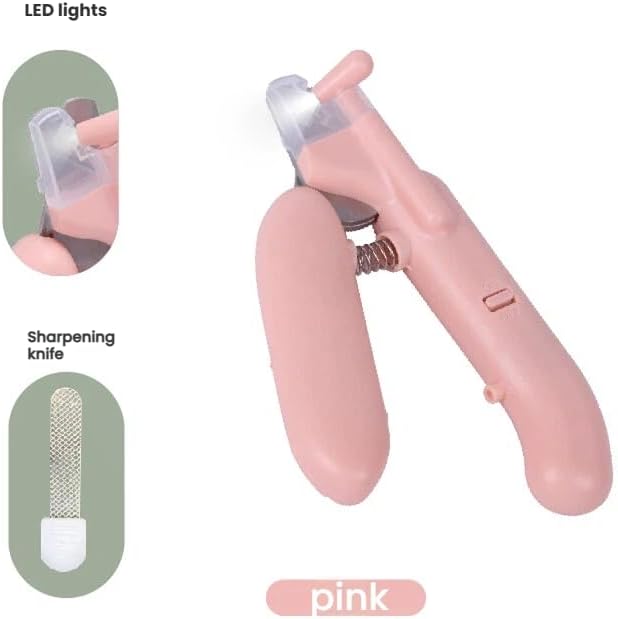 Professional Pet Nail Clipper with LED Light and Safety Guard, Safe Trimming Tool for Dogs and Cats (Pink)