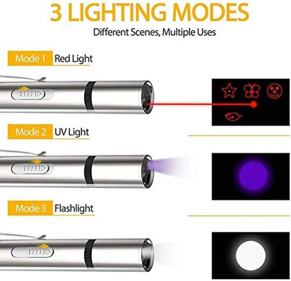 Cat Toys Laser Pointer Rechargeable Cat Laser Toy Interactive Cat Toys for Indoor Cats Kittenes Dogs LED Flashlight 7 Adjustable Patterns Red Light Remotes Teaching Tool USB