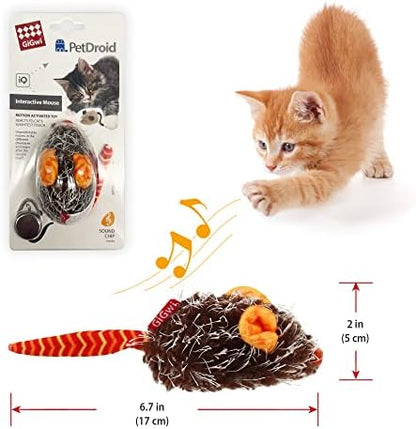 Gigwi Interactive Cat Toy Moving Mouse, Automatic Cat Toy Mice Electronic with Furry Tail, Squeaky Cat Toys for Indoor Cats/Outdoor Exercise (Orange Ear)