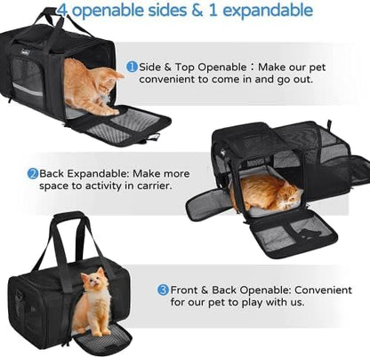 Wakytu Dog Carriers for Small Dogs, Cat Carrier Travel, Expandable, Collapsible, 900D High Density Oxford Cloth, Wear-Resisting, Anti Tearing, Reflective Tape,Safety Lock Zipper