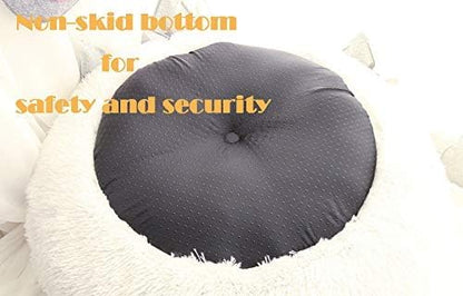 BODISEINT Modern Soft Plush Round Pet Bed for Cats or Small Dogs, Mini Medium Sized Dog Cat Bed Self Warming Autumn Winter Indoor Snooze Sleeping Cozy Kitty Teddy Kennel (20” D x 8'' H, White)