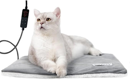 Rest-Eazzzy Cat Heating Pad & Bed - Heated Cat Bed with Removable Cover & 5-Level Timer & Temperature Control (Pure-Grey)