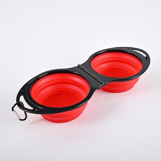 2-in-1 Collapsible Dog Bowls Foldable Pet Food & Water Bowl Silicone Feeding Dish for Traveling,Camping,Walking,Hiking (Red)