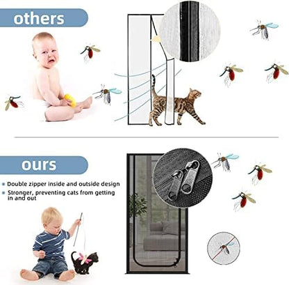 Reinforced Cat Screen Door,Fits Door Opening Size 34''x 81'',Thickened Cat Resistant Mesh Screen Door for Living Room,Kitchen,Bedroom,Cat Proof Screen with Zipper Closure.
