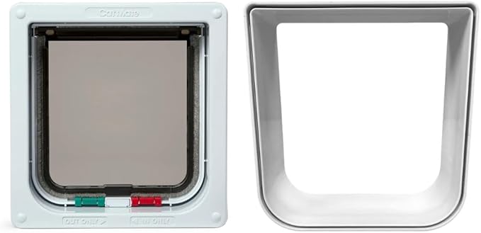 Cat Mate 4-Way-Locking Cat Flap Bundle, Includes Pet Door (235) & Wall Liner (303) - Secure Lockable Door for Small to Medium Sized Cats, for UPVC, Wood and Wall, White
