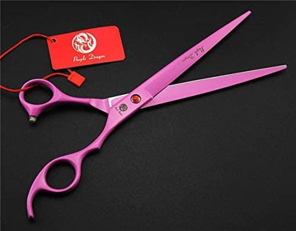 Purple Dragon Professional 7.0 inch 4PCS Pet Grooming Scissors Kit Japan Premium Steel Straight & Curved & Thinning Blade Dog Hair Cutting Shears Set with Case