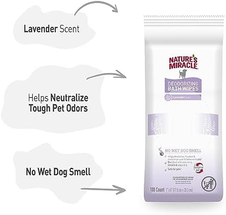 Nature's Miracle Deodorizing Bath Wipes for Dogs, 100 Count, Lavender Scent