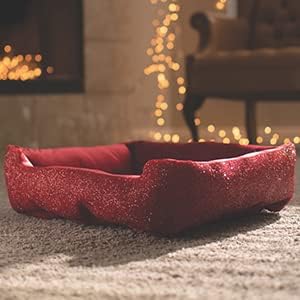 Sparkles Home Pet Bed, Sparkling Rhinestones, Soft, Comfortable Velvet, for Lounging Dogs, Cats, Pets, Red, Small, Sold Individually