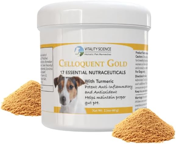 Vitality Science Celloquent Gold for Dogs | Holistic Advanced Immune Support Supplement | 17 Proven Ingredients | Auto Immune, Vomiting and Diarrhea, Depression (60g)