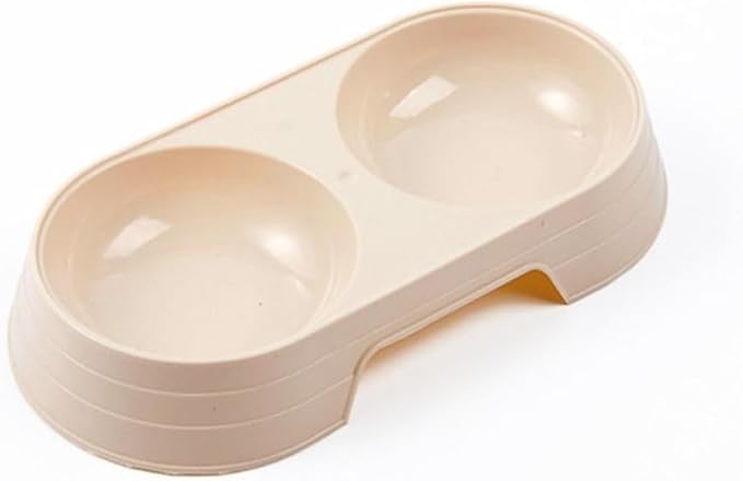 Pet Food and Water Bowl, Double Feeding Bowls, Small Grey, for Cats and Small Dogs, Portable Pet Accessories (Apricot)