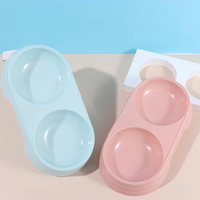 Pet Food and Water Bowl, Double Feeding Bowls, Small Grey, for Cats and Small Dogs, Portable Pet Accessories (Pink)