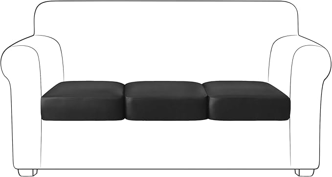 Yates Home PU Leather Couch Sofa Cushion Slipcover Water-Proof Elastic Chair RV Seat Covers Loveseat Slip Cover for Settee Seater Replacement in Living Room（3 Piece Large Sofa Cushion Covers, Black