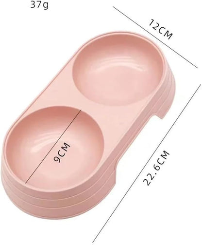 Pet Food and Water Bowl, Double Feeding Bowls, Small Grey, for Cats and Small Dogs, Portable Pet Accessories