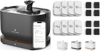 Bundle of PETLIBRO App Cat Water Fountain, 2.5L/84oz Dockstream Pet Fountain for Cats Inside with 2.4GHz Wi-Fi + PETLIBRO 8 Pack Replacement Filters for Dockstream Cat Water Fountain
