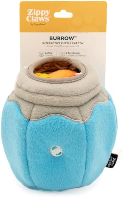 ZippyClaws Burrow - Interactive Plush Cat Puzzle Toy with Catnip Miniz, Perfect for Mental Stimulation, Hide-and-Seek Games, and Hours of Fun for Kittens and Cats - Fish in Bowl