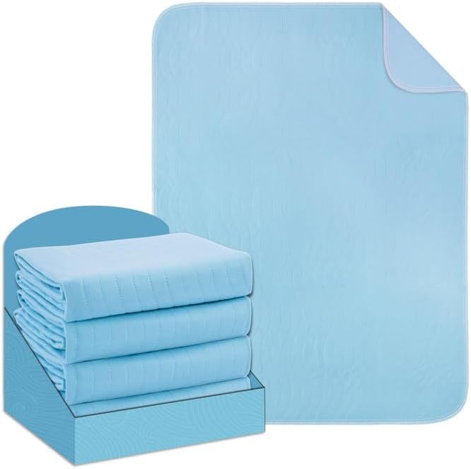 DAHAPYBOO Washable Underpads, 18"x24" 4 Pack Incontinence Bed Pads, Heavy Absorbency Reusable for Elderly, Kids, Adults and Pets, Waterproof Quick Drying for Bed, Sofa, Floor