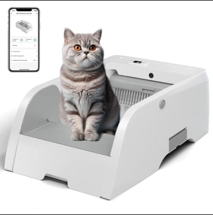 S6 Self Cleaning Litter Box, Upgraded Automatic Cat Litter Box Self Cleaning That Can Use Clumping Cat Litter, Open Design with Cats Taking to It Immediately, Anti Pinch and Odorless(Dark Gray)