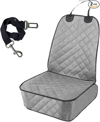 ZIMISI Dog Car Seat Cover, Waterproof & Scratch Proof Car Seat Protector with Side Flaps, Nonslip Front Car Seat Covers with Safety Belt, Universal Dog Mat for Cars, SUVs, Trucks (Grey)