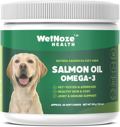 Omega 3 Skin and Coat Chews for Dogs, Dog Salmon Oil Supplement for Joint Pain Relief, Immune Support, Skin and Coat Supplements for Dogs, Chewable Dog Treats for Itchy Skin Relief, 55 Chews, 8 Oz