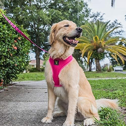 EcoBark Dog Harness - Eco-Friendly Max Comfort Harnesses - Luxurious Soft Mesh Halter - Over The Head Harness Vest- No Pull and No Choke for Puppy, Small Breeds & Medium Dogs (Large, Fuchsia Pink)
